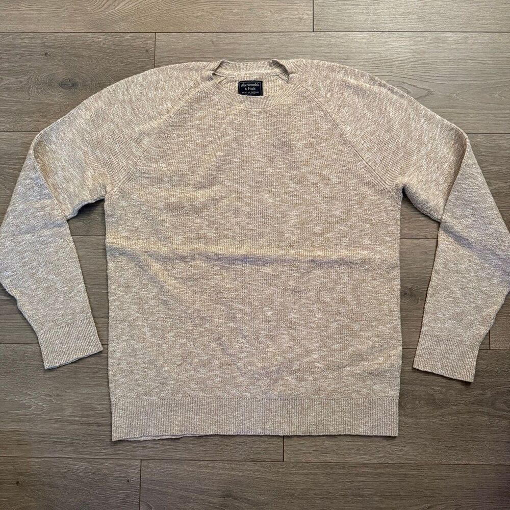 Abercrombie Fitch Mens Medium Oatmeal Marled Cotton Raglan Sleeve Knit Sweater